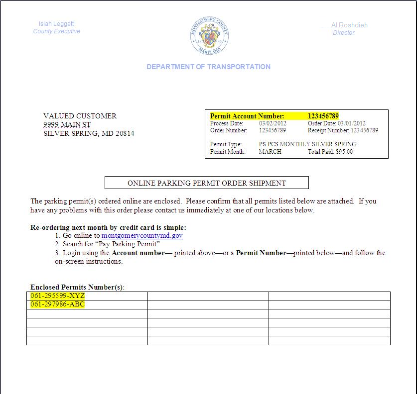 Where your permit and account number is
